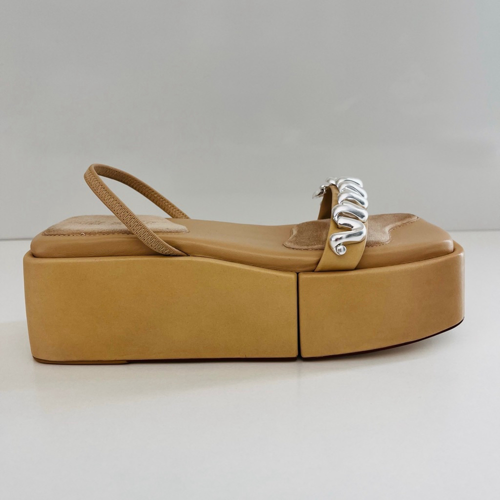 Cult Gaia Onyx Platform Slingback Sandal Silver Spiral Tan EU 38 NWOT